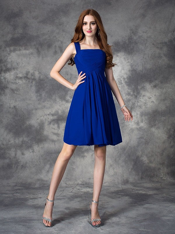 Chiffon Amirah Homecoming Dresses A-Line/Princess Square Ruffles Sleeveless Short Dresses
