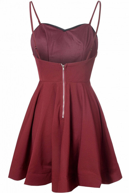 Simple A-Line Spaghetti Straps Satin Burgundy Short Homecoming Dress With Pleats RS13