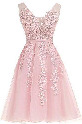 Short Dusty Rose Homecoming Dresses Lace Beads Tulle Appliqued Princess Hoco Dress RS729