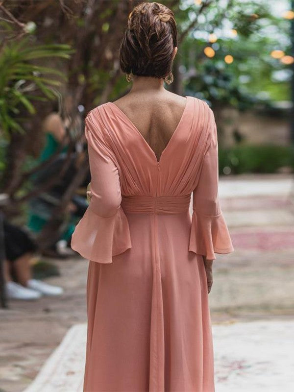 Tatiana A-Line/Princess Chiffon Ruffles V-neck Long Sleeves Floor-Length Mother of the Bride Dresses DSP0020384