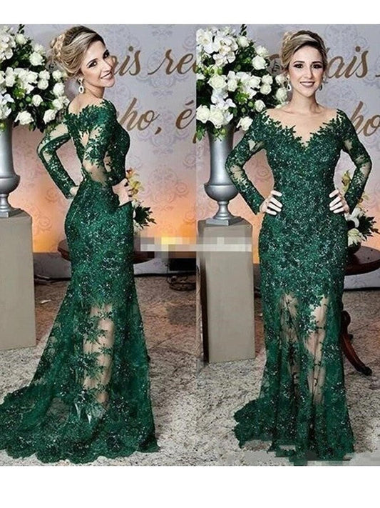 Toni Sheath/Column Lace Applique Scoop Long Sleeves Sweep/Brush Train Mother of the Bride Dresses DSP0020402