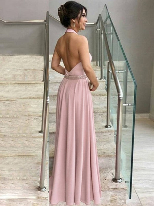 Rylee A-Line/Princess Stretch Crepe Ruffles Halter Sleeveless Floor-Length Mother of the Bride Dresses DSP0020441
