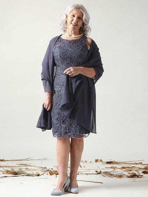 Tanya Sheath/Column Chiffon Lace Scoop Sleeveless Knee-Length Mother of the Bride Dresses DSP0020446