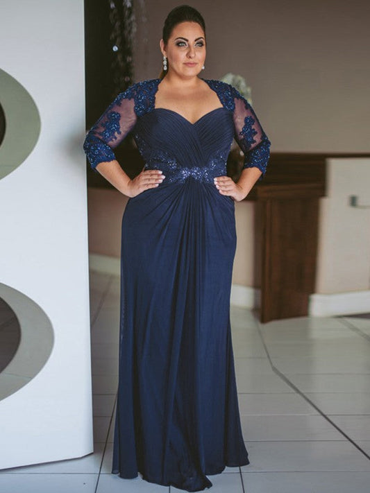 Aurora Sheath/Column Chiffon Applique Sweetheart 3/4 Sleeves Floor-Length Mother of the Bride Dresses DSP0020443