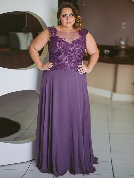 Mikaela A-Line/Princess Chiffon Applique Scoop Sleeveless Floor-Length Mother of the Bride Dresses DSP0020444