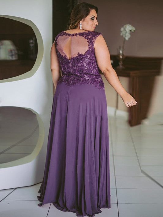 Mikaela A-Line/Princess Chiffon Applique Scoop Sleeveless Floor-Length Mother of the Bride Dresses DSP0020444