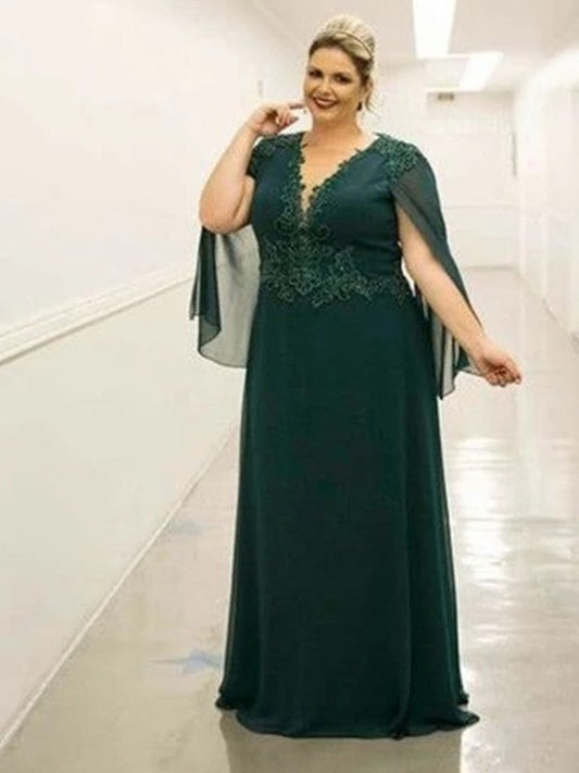 Kitty A-Line/Princess 30D Chiffon Applique V-neck Sleeveless Floor-Length Plus Size Mother of the Bride Dresses DSP0020450