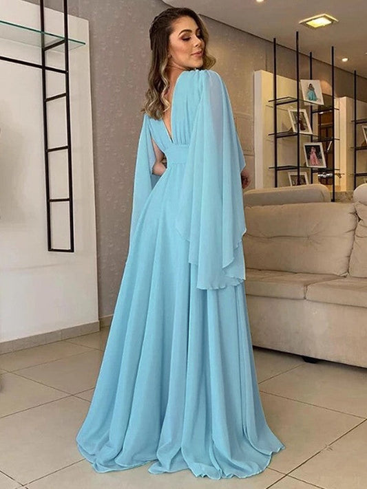 Crystal A-Line/Princess Chiffon Ruffles V-neck Sleeveless Floor-Length Mother of the Bride Dresses DSP0020452