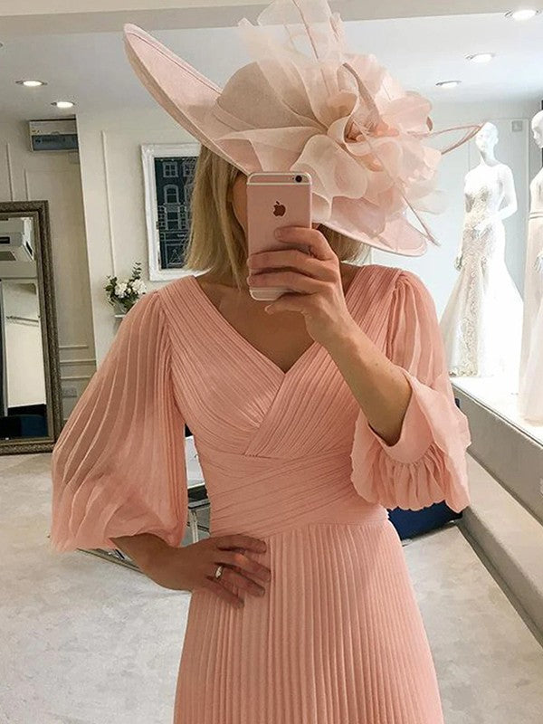 Aurora A-Line/Princess Chiffon Ruffles V-neck 3/4 Sleeves Tea-Length Mother of the Bride Dresses DSP0020295