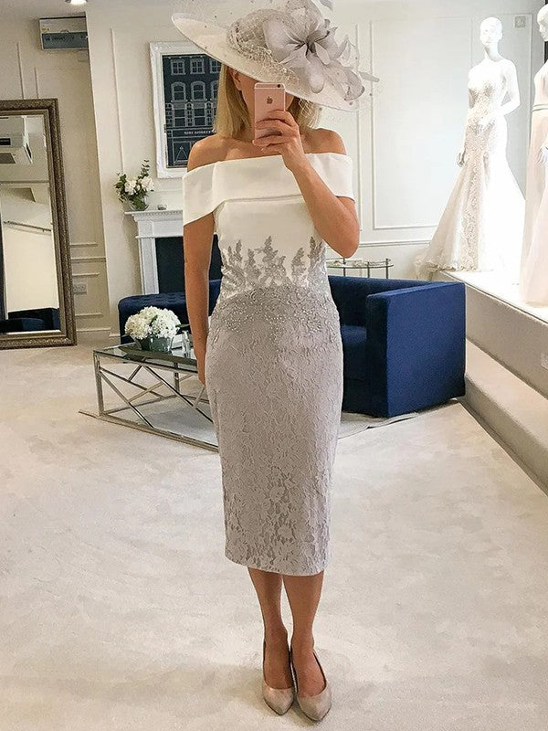 Anna Sheath/Column Lace Off-the-Shoulder Sleeveless Tea-Length Mother of the Bride Dresses DSP0020296