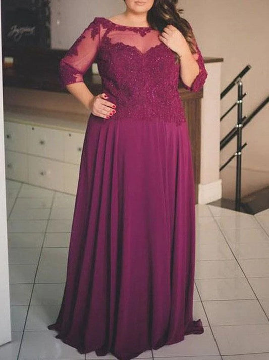 Arielle A-Line/Princess Chiffon Applique Scoop 3/4 Sleeves Floor-Length Mother of the Bride Dresses DSP0020289