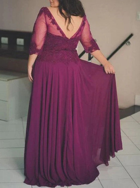 Arielle A-Line/Princess Chiffon Applique Scoop 3/4 Sleeves Floor-Length Mother of the Bride Dresses DSP0020289