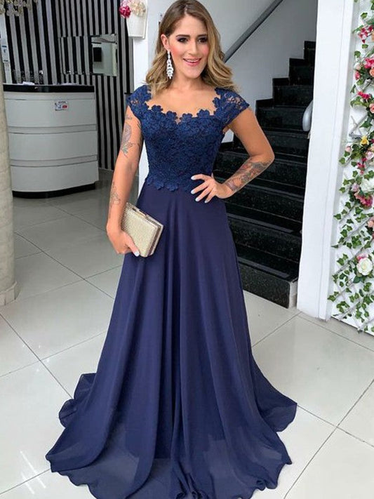 Elianna A-Line/Princess Chiffon Lace Scoop Sleeveless Sweep/Brush Train Mother of the Bride Dresses DSP0020290