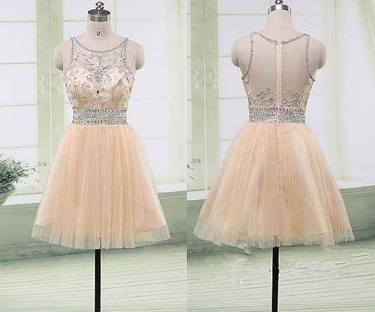 Short Prom Gown Champagne Homecoming Gowns 2024 Homecoming Dress RS908