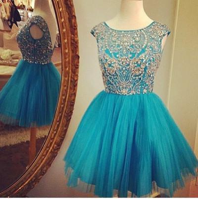 Blue Short Prom Dresses Homecoming Gowns Fitted Party Dress Sparkly Cocktail Dress RS898