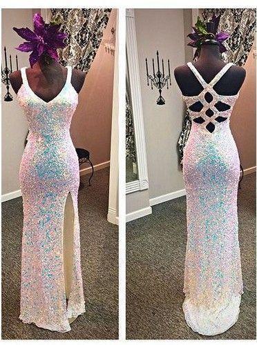Sexy Sequins Mermaid Sweetheart Sleeveless with Slit Criss Cross Long Evening Dresses RS998