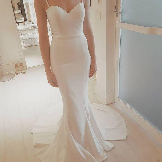 2024 Sexy Spaghetti Straps White Mermaid Custom Made Prom Party Dress Wedding Dress RS760