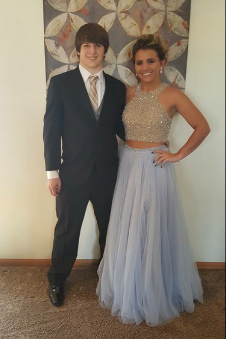 Gray tulle two pieces sequins beading top halter homecoming dress
