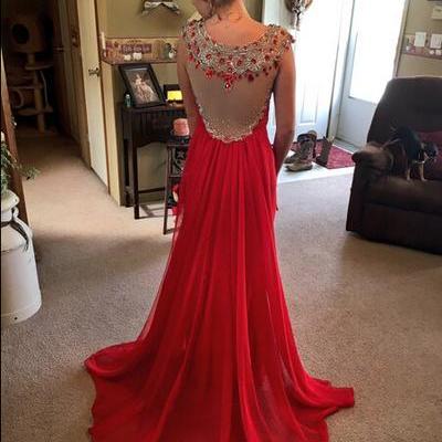 Red Beading Real Made Prom Dresses Long Evening Dresses Prom Dresses On Sale L17