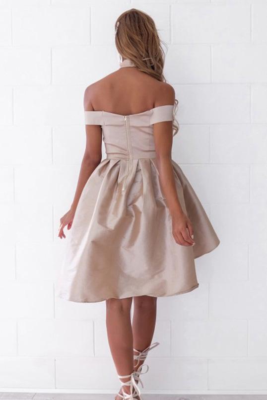 Sexy Off the Shoulder Light Champagne Prom Dress Short Prom Dresses Homecoming Dress RS701