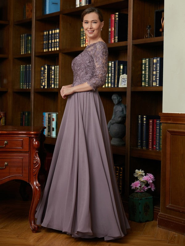 Brooke A-Line/Princess Chiffon Lace Scoop 3/4 Sleeves Floor-Length Mother of the Bride Dresses DSP0020301
