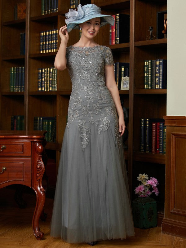 Jaylee A-Line/Princess Tulle Lace Scoop Short Sleeves Floor-Length Mother of the Bride Dresses DSP0020310