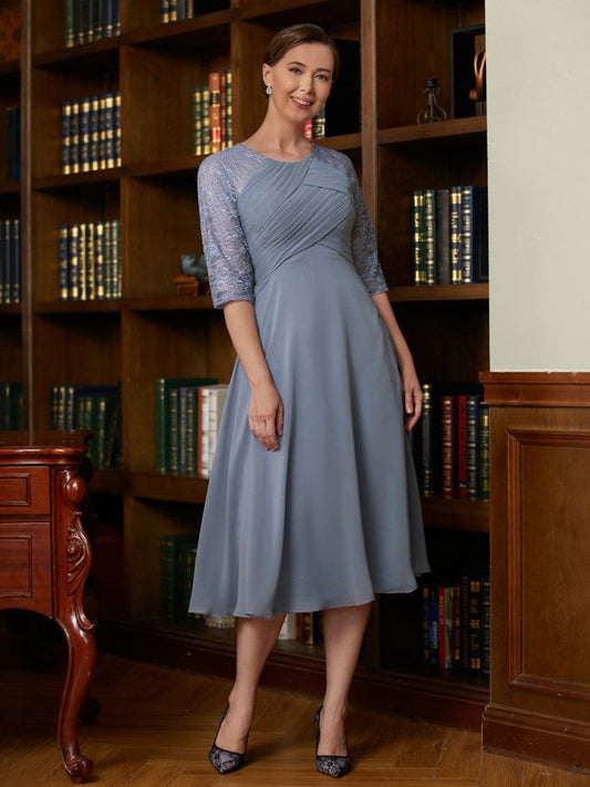 Ivy A-Line/Princess Chiffon Lace Scoop 1/2 Sleeves Tea-Length Mother of the Bride Dresses DSP0020356
