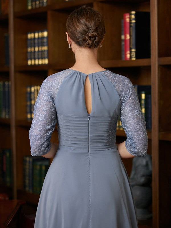 Ivy A-Line/Princess Chiffon Lace Scoop 1/2 Sleeves Tea-Length Mother of the Bride Dresses DSP0020356