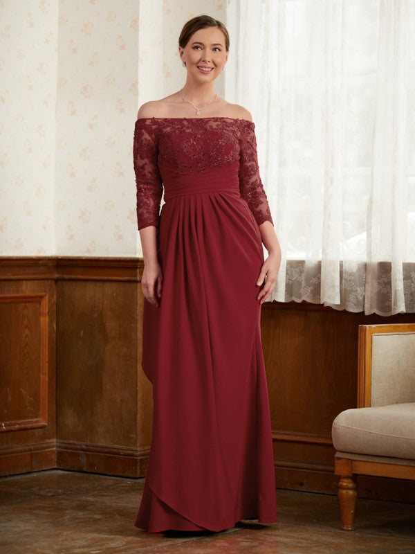 Gracie A-Line/Princess Stretch Crepe Lace Off-the-Shoulder 3/4 Sleeves Floor-Length Mother of the Bride Dresses DSP0020350
