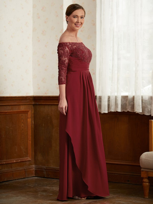 Gracie A-Line/Princess Stretch Crepe Lace Off-the-Shoulder 3/4 Sleeves Floor-Length Mother of the Bride Dresses DSP0020350