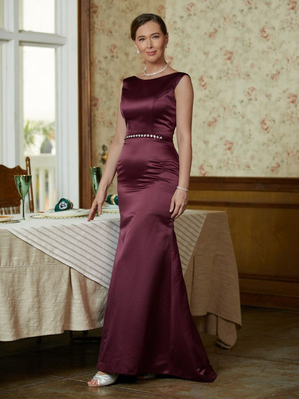 Kadence Sheath/Column Satin Beading Scoop Sleeveless Sweep/Brush Train Mother of the Bride Dresses DSP0020354