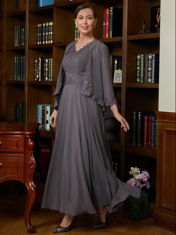 Aspen A-Line/Princess Chiffon Applique V-neck Sleeveless Ankle-Length Mother of the Bride Dresses DSP0020365