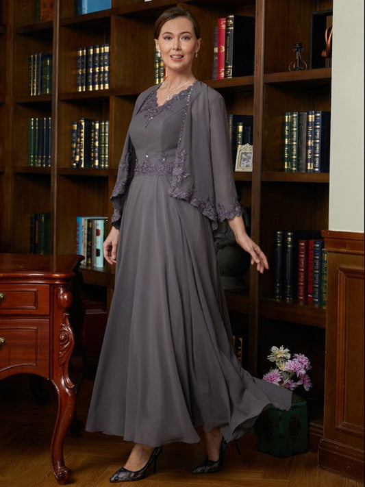 Aspen A-Line/Princess Chiffon Applique V-neck Sleeveless Ankle-Length Mother of the Bride Dresses DSP0020365