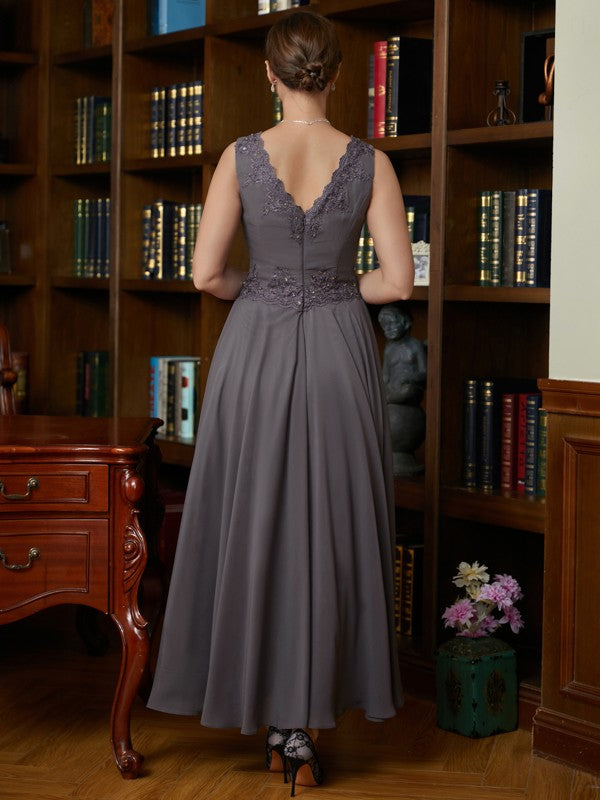 Aspen A-Line/Princess Chiffon Applique V-neck Sleeveless Ankle-Length Mother of the Bride Dresses DSP0020365