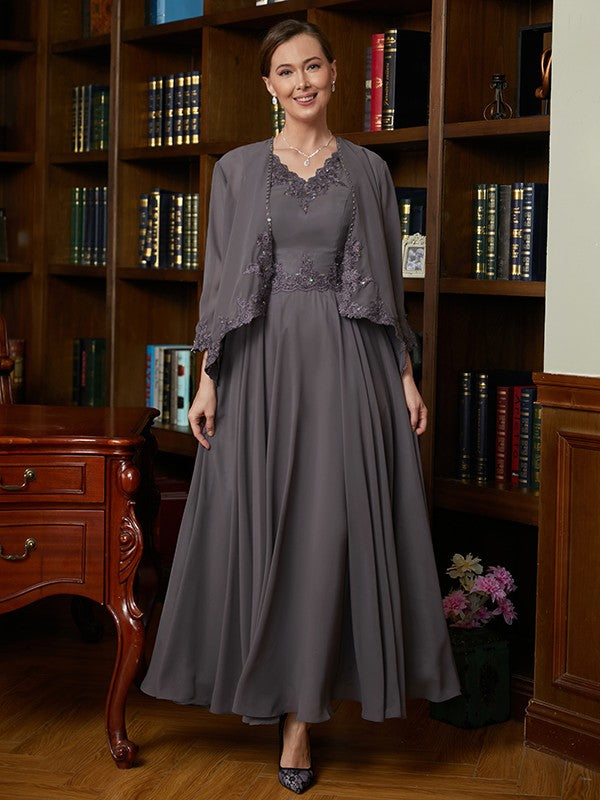 Aspen A-Line/Princess Chiffon Applique V-neck Sleeveless Ankle-Length Mother of the Bride Dresses DSP0020365