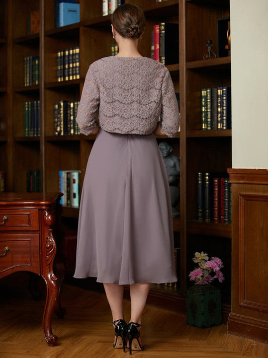 LuLu A-Line/Princess Chiffon Lace Scoop Sleeveless Tea-Length Mother of the Bride Dresses DSP0020366