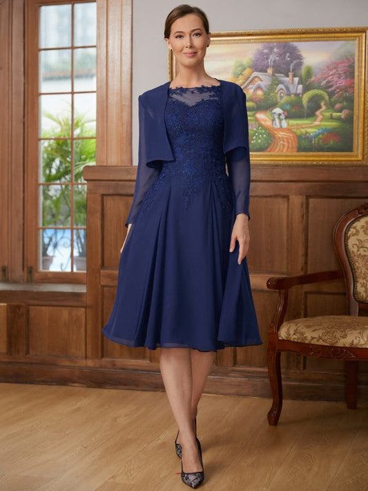 Yamilet A-Line/Princess Chiffon Lace Scoop Sleeveless Knee-Length Mother of the Bride Dresses DSP0020368