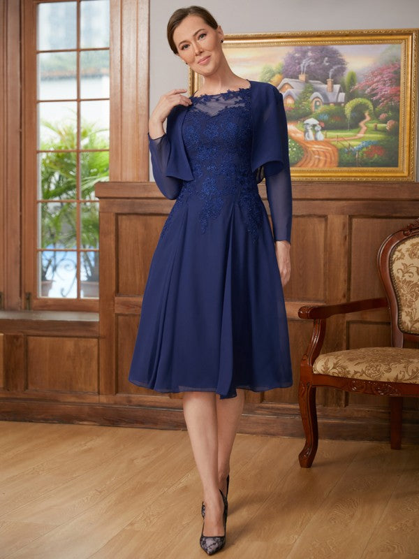 Yamilet A-Line/Princess Chiffon Lace Scoop Sleeveless Knee-Length Mother of the Bride Dresses DSP0020368