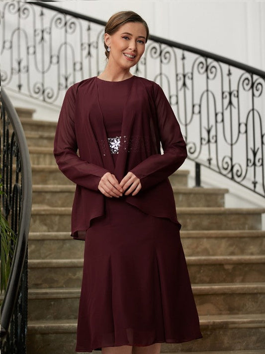 Aracely Sheath/Column Chiffon Beading Scoop Sleeveless Tea-Length Mother of the Bride Dresses DSP0020370