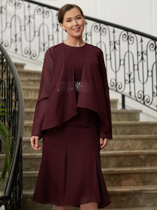 Aracely Sheath/Column Chiffon Beading Scoop Sleeveless Tea-Length Mother of the Bride Dresses DSP0020370