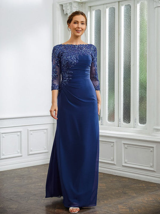 Larissa Sheath/Column Chiffon Applique Bateau 3/4 Sleeves Floor-Length Mother of the Bride Dresses DSP0020280