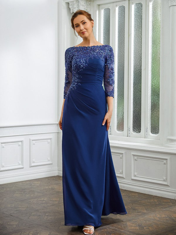 Larissa Sheath/Column Chiffon Applique Bateau 3/4 Sleeves Floor-Length Mother of the Bride Dresses DSP0020280