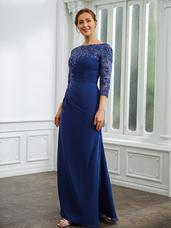 Larissa Sheath/Column Chiffon Applique Bateau 3/4 Sleeves Floor-Length Mother of the Bride Dresses DSP0020280