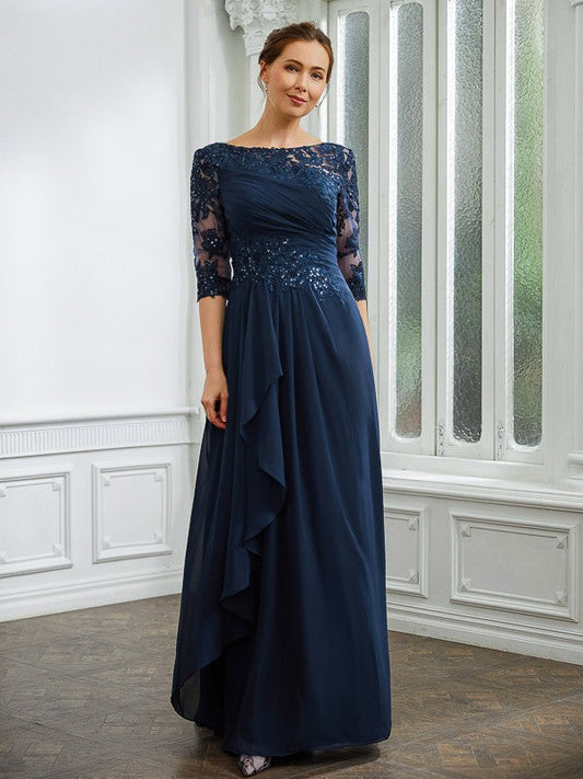 Stacy A-Line/Princess Chiffon Applique Bateau 3/4 Sleeves Floor-Length Mother of the Bride Dresses DSP0020276