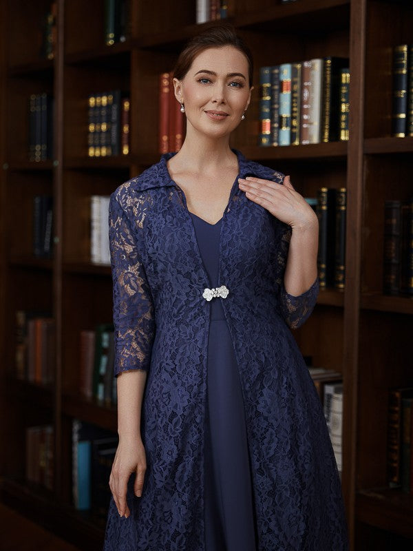 Camille A-Line/Princess Chiffon Ruched V-neck Sleeveless Tea-Length Mother of the Bride Dresses DSP0020277