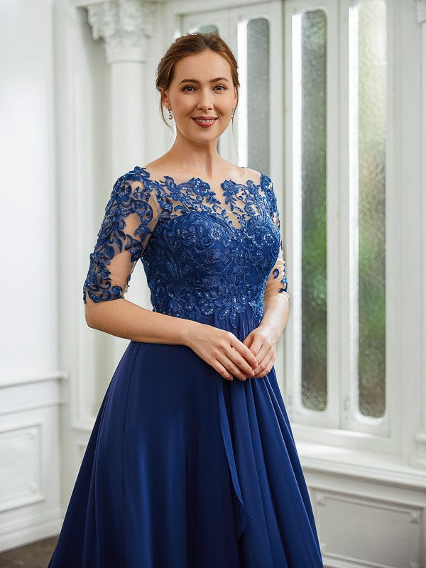 Nyla A-Line/Princess Chiffon Applique Bateau 1/2 Sleeves Tea-Length Mother of the Bride Dresses DSP0020279