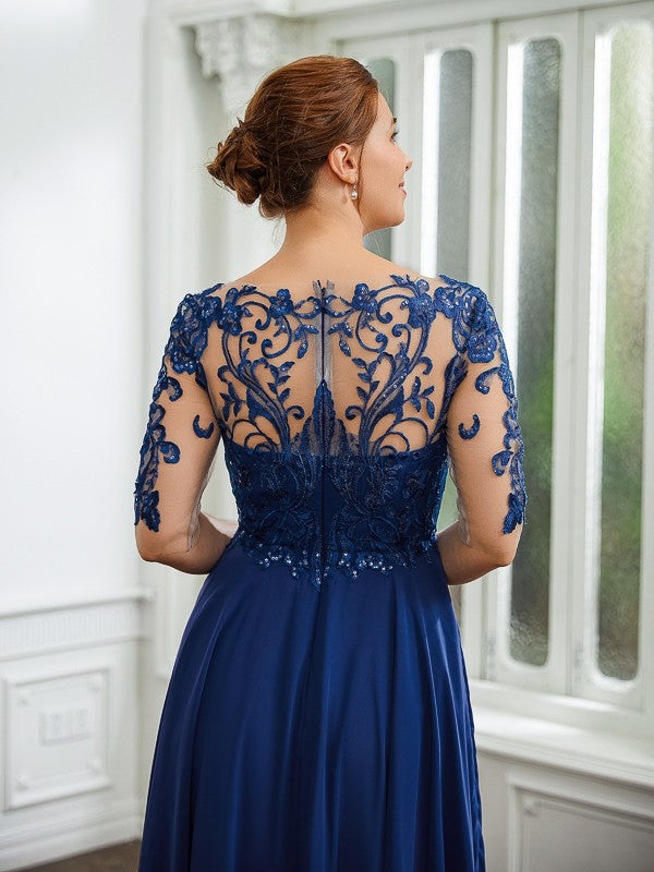 Nyla A-Line/Princess Chiffon Applique Bateau 1/2 Sleeves Tea-Length Mother of the Bride Dresses DSP0020279