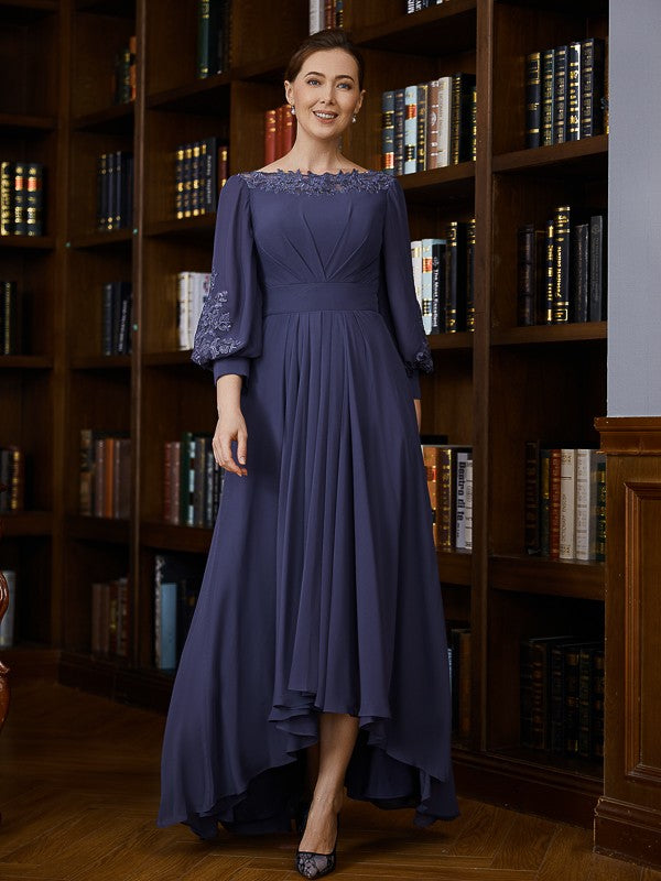 Raelynn A-Line/Princess Chiffon Ruched Bateau 3/4 Sleeves Asymmetrical Mother of the Bride Dresses DSP0020265