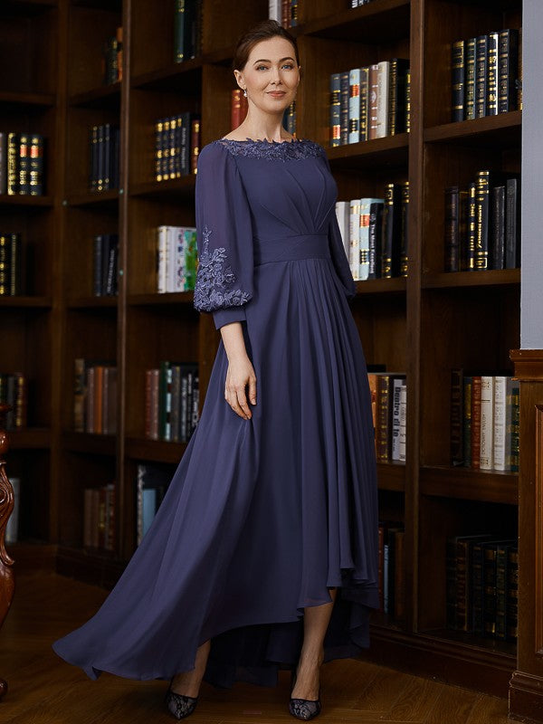 Raelynn A-Line/Princess Chiffon Ruched Bateau 3/4 Sleeves Asymmetrical Mother of the Bride Dresses DSP0020265