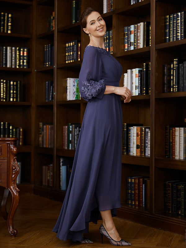 Raelynn A-Line/Princess Chiffon Ruched Bateau 3/4 Sleeves Asymmetrical Mother of the Bride Dresses DSP0020265